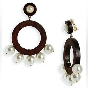 Lele Sadoughi x Atlantic Pacific wood and pearl earrings